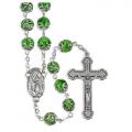  EMERALD CAPPED METAL BEAD ROSARY WITH CROSS & CENTER 